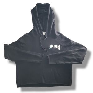 VS PINK Black White Tropical Logo Cropped Hoodie